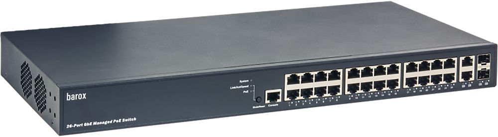 Barox 19"-L2/L3 Switch with management, 24 Ports PoE +